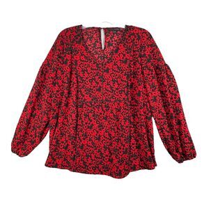 Lane Bryant‎ Shirt Womens 18/20 Red Black Floral Bohemian Casual Career Office